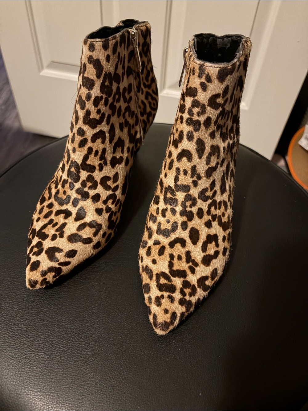 Sam Edelman Leopard-Print Pointed Toe Ankle Booties - Tan & Dark Brown